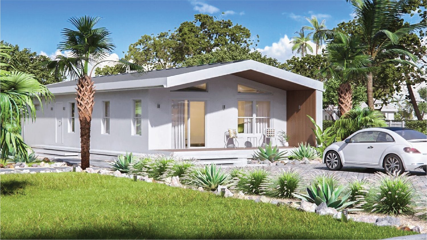 Single-storey home with carport and planting