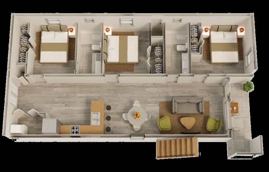 Furnished floor plan of the Milano model